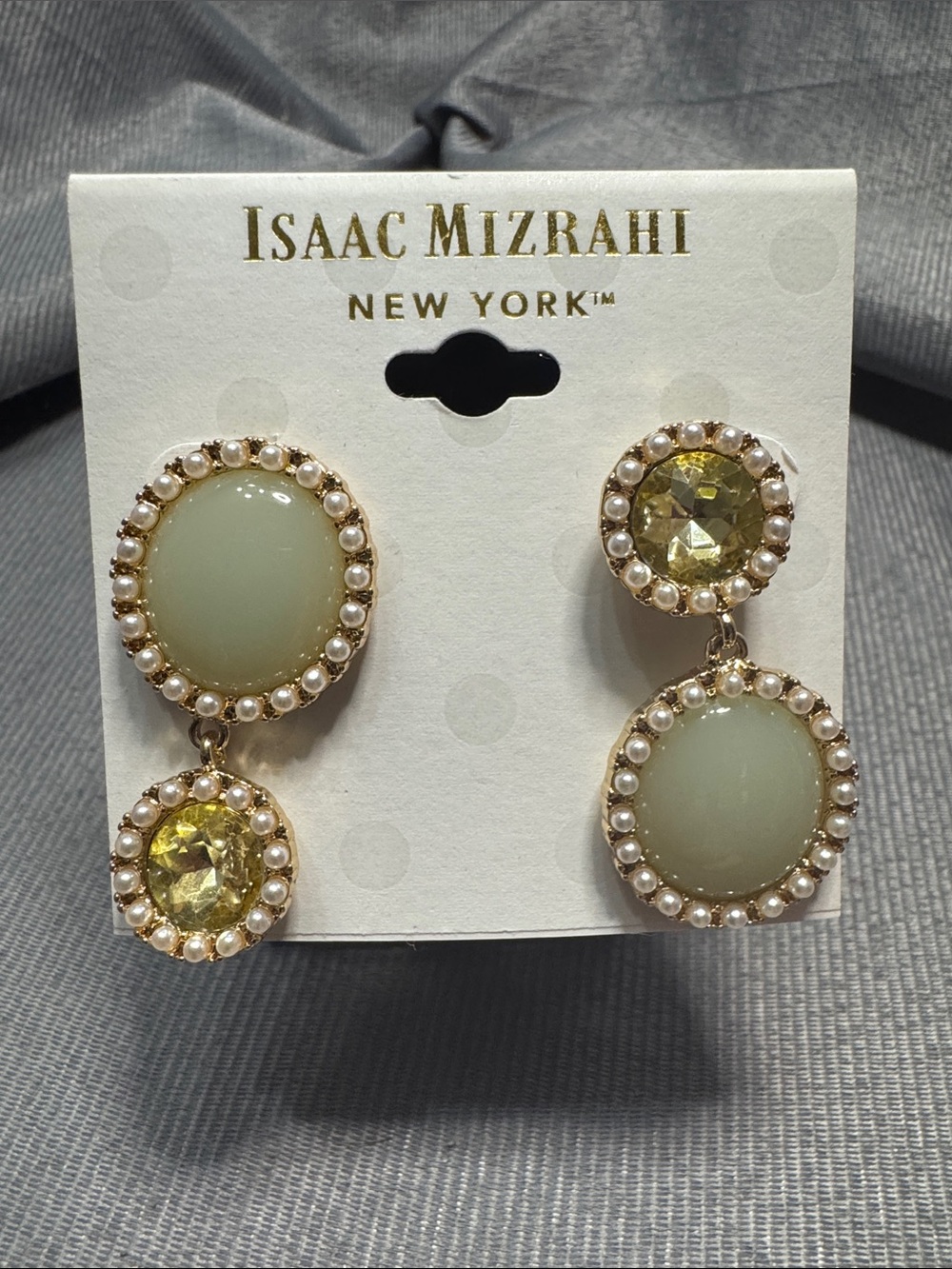 Isaac Mizrahi Pale Green and Yellow Double Drop Earrings